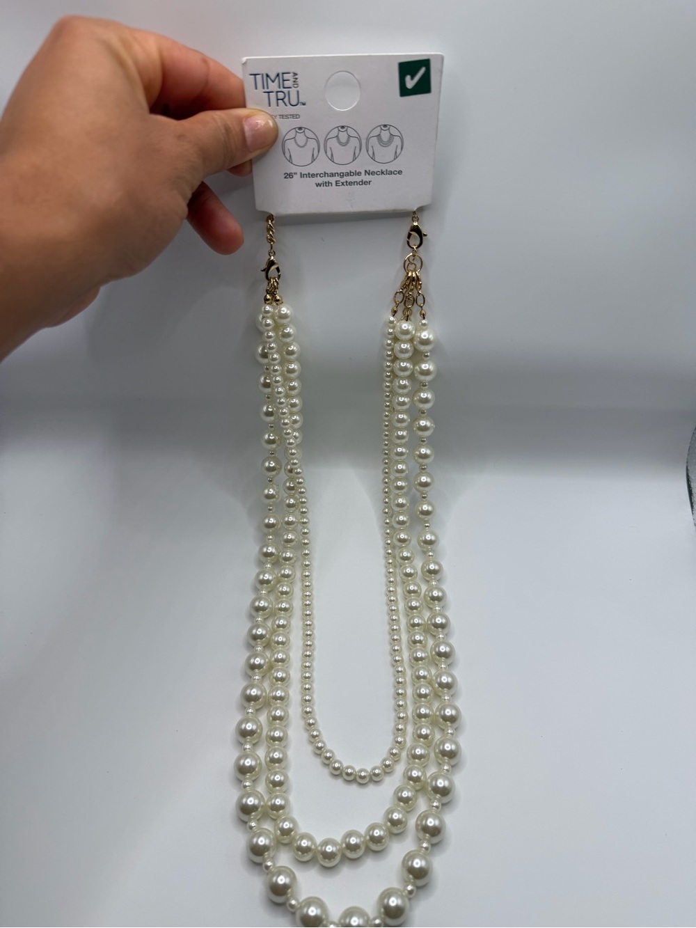 Time and Tru Gold-Tone White Multi-Strand Faux Pearl Necklace